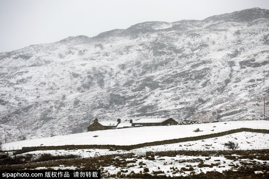 英國蘭伯利斯迎降雪天氣 一片銀裝素裹