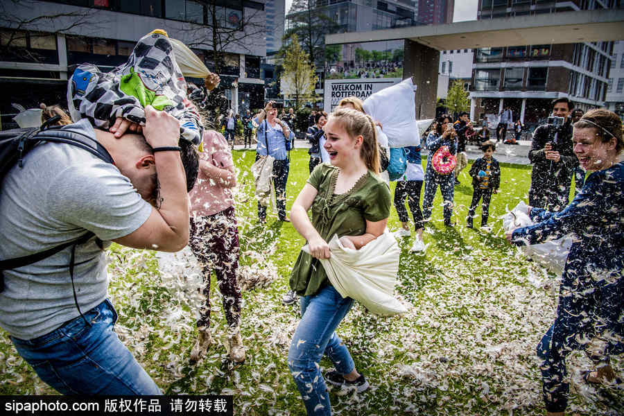 國際枕頭大戰(zhàn)日 荷蘭鹿特丹民眾街頭狂歡