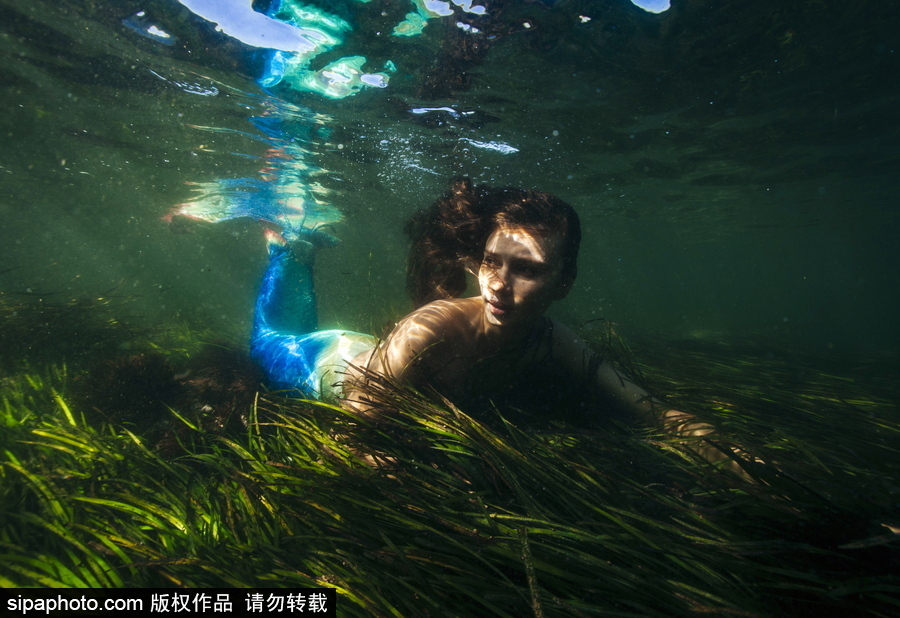 俄羅斯符拉迪沃斯托克：“美人魚(yú)”模特水中拍照再現(xiàn)童話(huà)場(chǎng)景