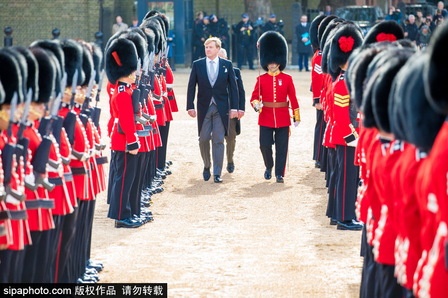 荷蘭國王攜王后對英國倫敦進行國事訪問 英國女王出席歡迎儀式